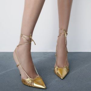 Gold Lace Up Metallic High Heels
